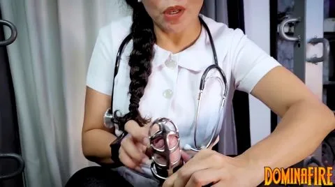 dominafire Sadistic Nurse Puts Patient In Metal Chastity