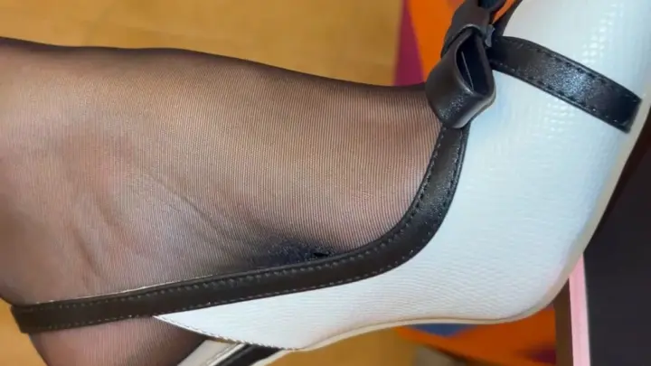 Brunette Teen in Office Chair Shows Foot, Bends Over, Teases