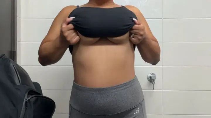 TanlinesNGoodTimes – Asian Milf Exposing Big Tits in Bathroom