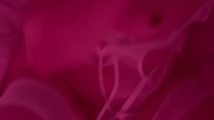 Blonde with tattoos spreads out on bed under purple lights