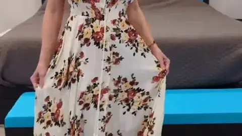 Milf Stella OF 2025 03 14 Long Floral Dress, White Toes and Tan Mule Heels Try On