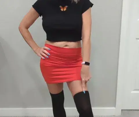 Milf Stella OF 2025 07 06 Black Thigh High Socks Red Mini Skirt