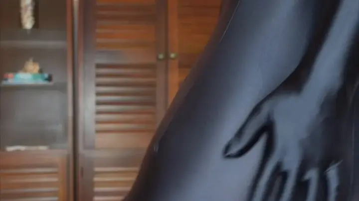 Blonde in living room poses and touches herself near yellow chair