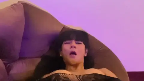 beer111: Asian Petite with Tattoos Jerking Off in Fishnets